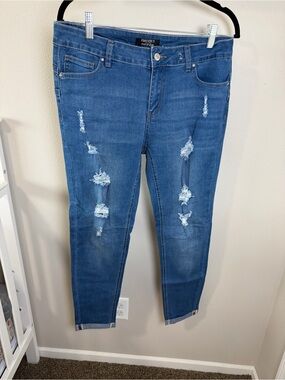 Forever 21 Medium Blue Distressed Skinny Jeans